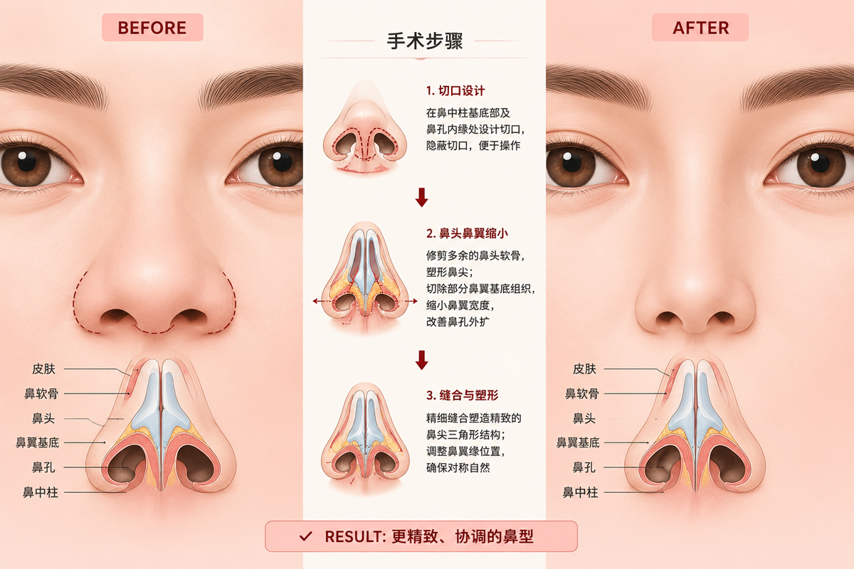 鼻头鼻翼缩小效果示意